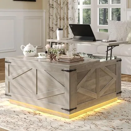 JOCOEVOL Farmhouse Coffee Table with Storage