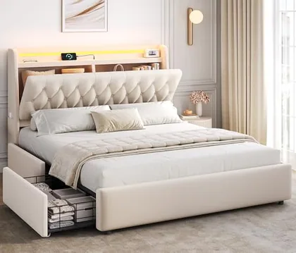 JOCOEVOL Queen LED Velvet Bed Frame