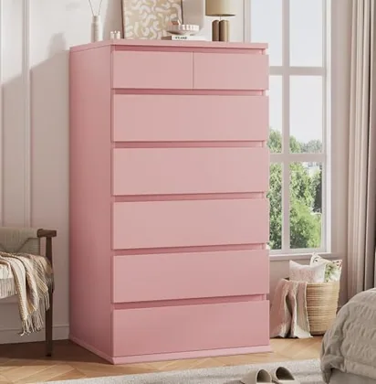 JOCOEVOL Pink Tall 7 Drawer Dresser for Bedroom