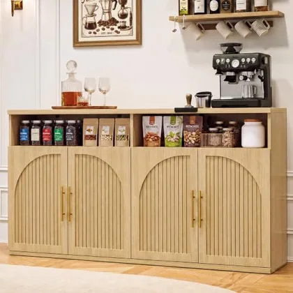 JOCOEVOL Fluted Natural Sideboard Buffet Cabinet