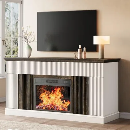 JOCOEVOL 58 in Fluted Fireplace TV Stand