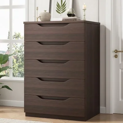 JOCOEVOL Brown 5 Drawer Dresser for Bedroom