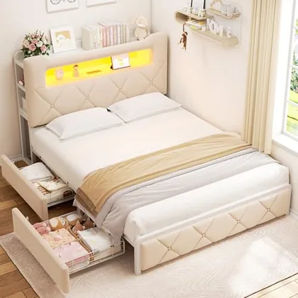JOCOEVOL Queen Upholstered LED Bed Frame