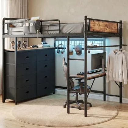 JOCOEVOL Twin Loft Bed with Desk and 8 Storage Drawers