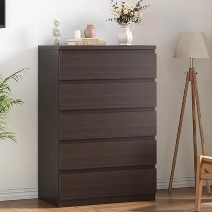 JOCOEVOL Modern Brown 5 Drawer Dresser for Bedroom