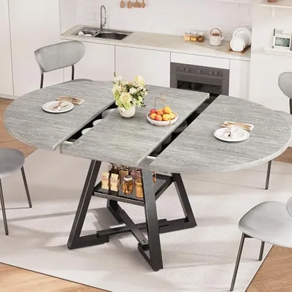 JOCOEVOL 43''-57'' Extendable Round Dining Table for 4-6