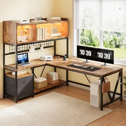 JOCOEVOL L Shaped Gaming Desk with Drawers