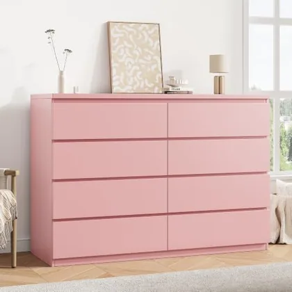 JOCOEVOL Pink 8 Drawer Dresser for Bedroom (15.3 in D x 55.2 in W x 32.3 in H)