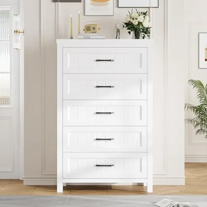 JOCOEVOL 5 Drawer Dresser for Bedroom - Farmhouse 44.9 in Tall Chest of Dresser