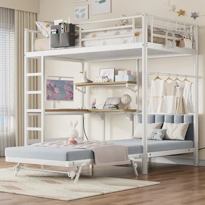 JOCOEVOL Twin Loft Bed with Desk and Mattress