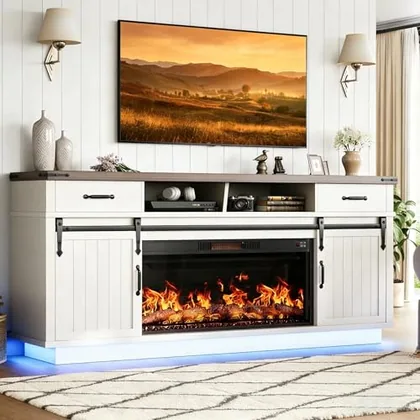JOCOEVOL 70'' Fireplace TV Stand with 36'' Electric Fireplace