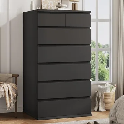 JOCOEVOL Black Tall 7 Drawer Dresser for Bedroom
