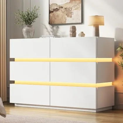 JOCOEVOL 6 Drawer Dresser with LED Lights